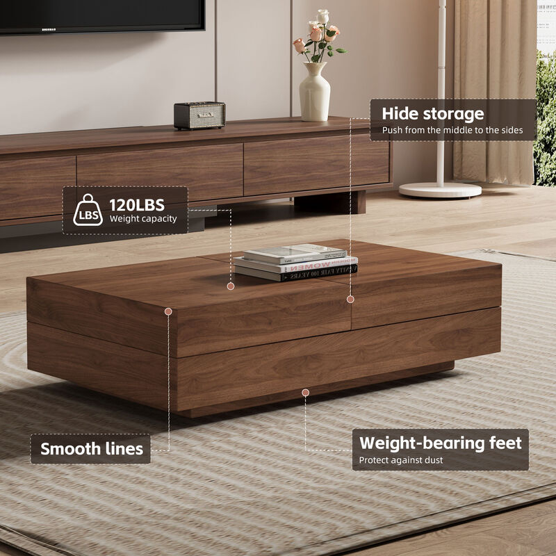 Extendable walnut table w/ storage, 47–82"