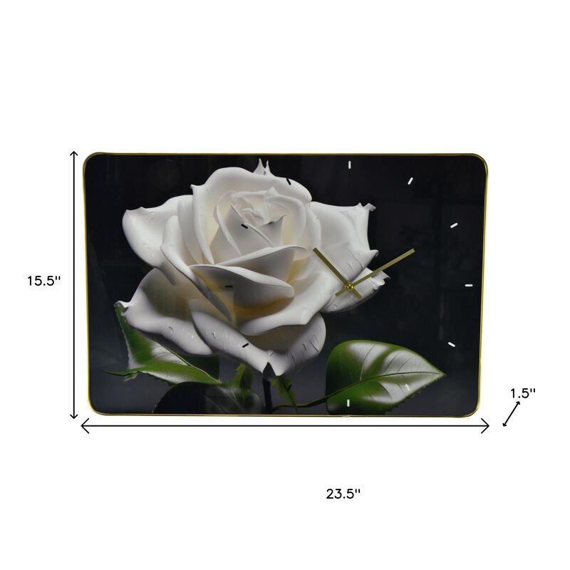 HomeRoots 24" White Black And Green Solid Wood and Acrylic Silent Roses Floral Wall Clock image number 5