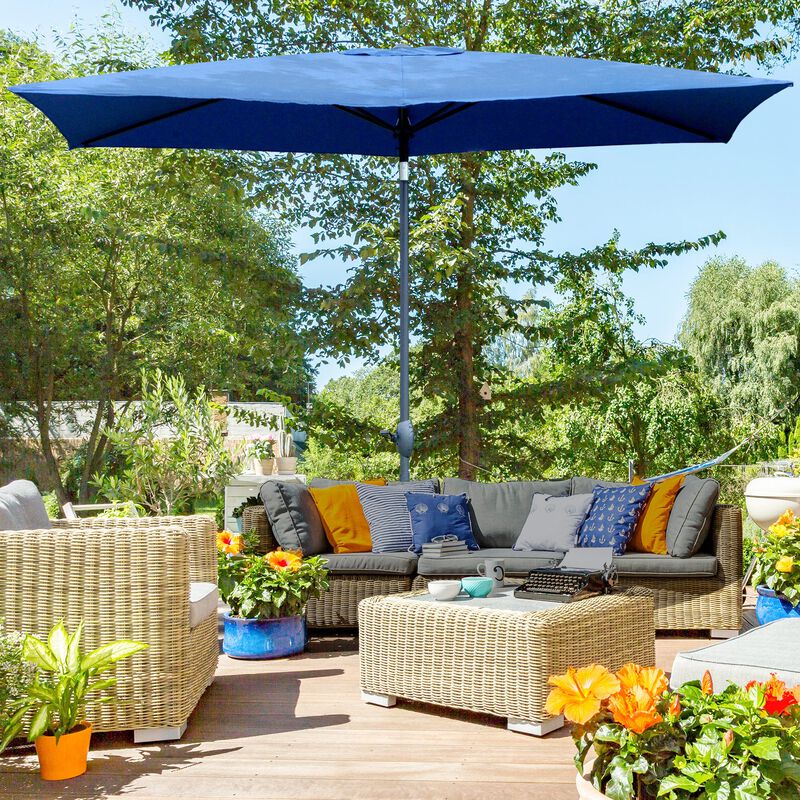 Blue Rectangular Shade: 6.6x10ft Patio Umbrella with Crank