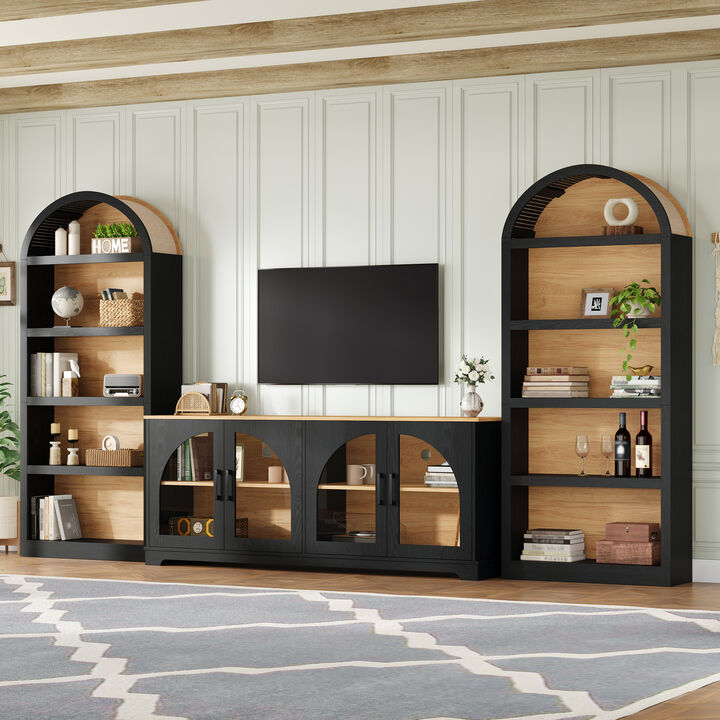 Merax Modular TV Stand with 2 Glass-Door Cabinets & 2 Open Shelves &ndash; Adjustable Storage