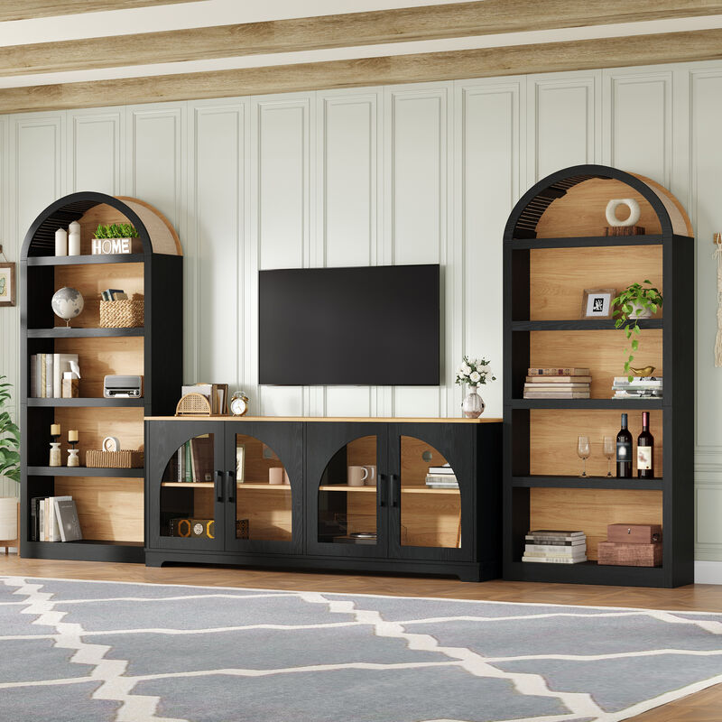 Merax Modular TV Stand with 2 Glass-Door Cabinets & 2 Open Shelves &ndash; Adjustable Storage image number 1