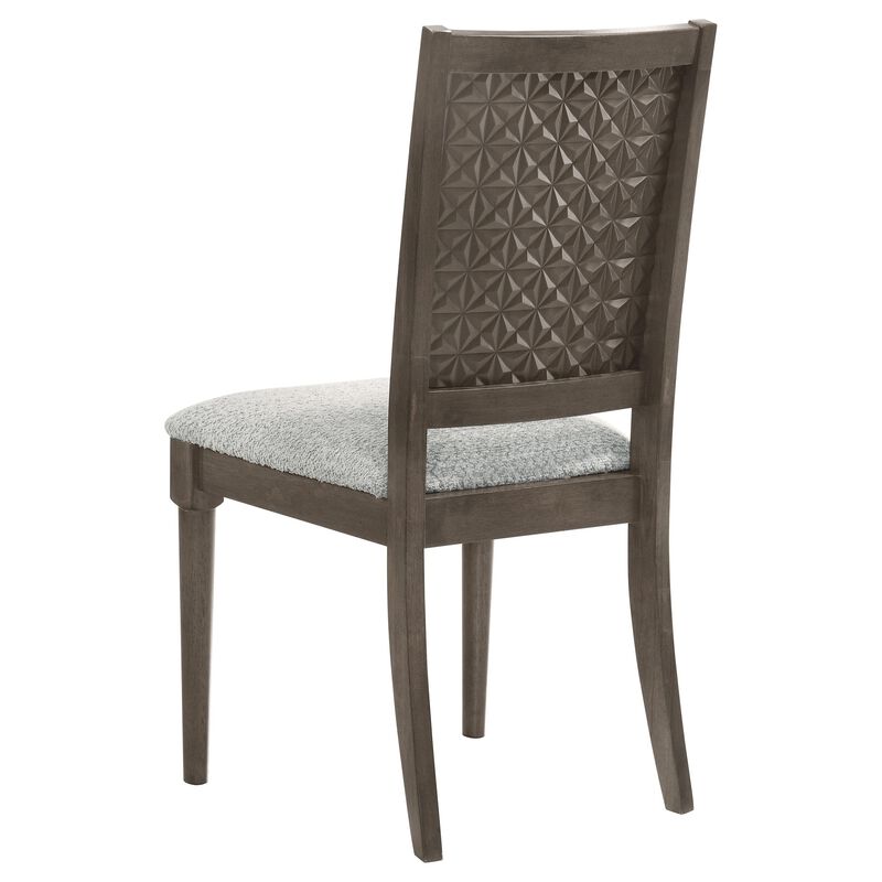 Nolan Dining Chair Set of 2, Gray Fabric, Dark Brown Hardwood Frame - Benzara
