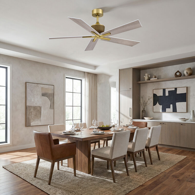 52" Modern Soft Brass 5-Blade Reversible Ceiling Fan with Remote, No Light image number 3