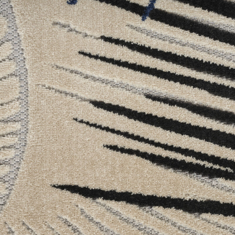 HomeRoots 8' X 10' Navy Blue Ivory And Black Palm Leaf Indoor Outdoor Area Rug image number 5