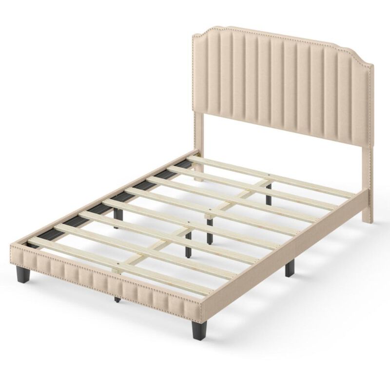 Hivvago Heavy Duty Upholstered Bed Frame with Rivet Headboard