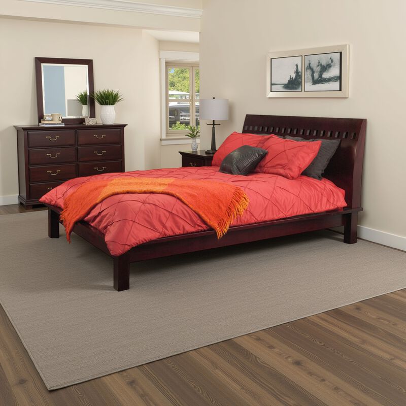 Mox California King Platform Bed, Espresso Wood, Cut Out Headboard Design - Benzara