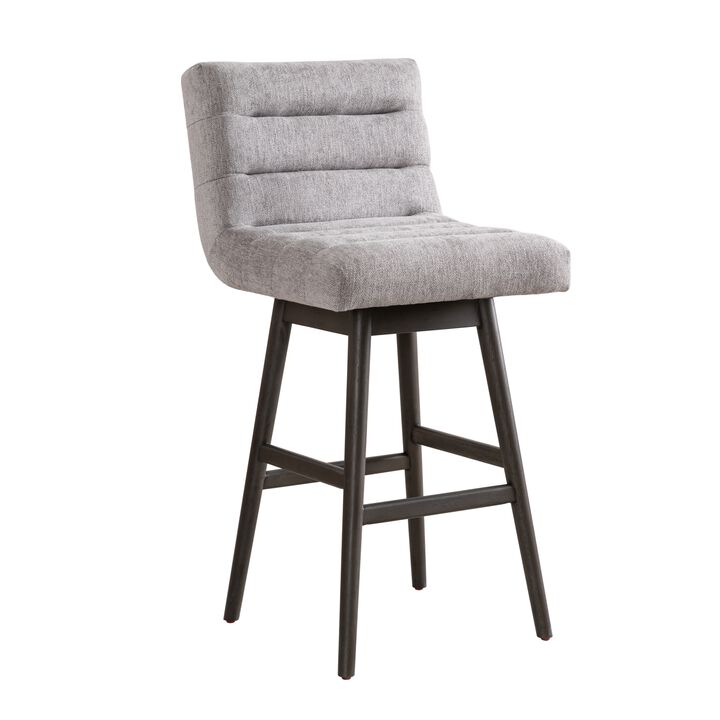 Elias Gray Solid Wood Upholstered 30" Bar Height Swivel Barstool with Gray Fabric Seat