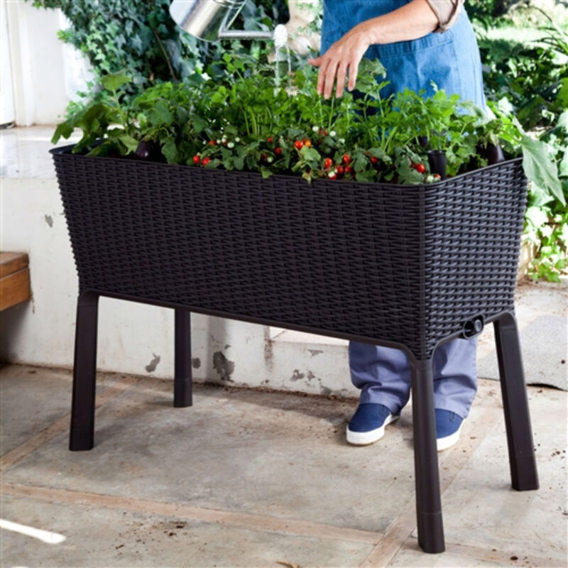 Modern Resin Wicker Raised Garden Bed Planter with Water Indicator