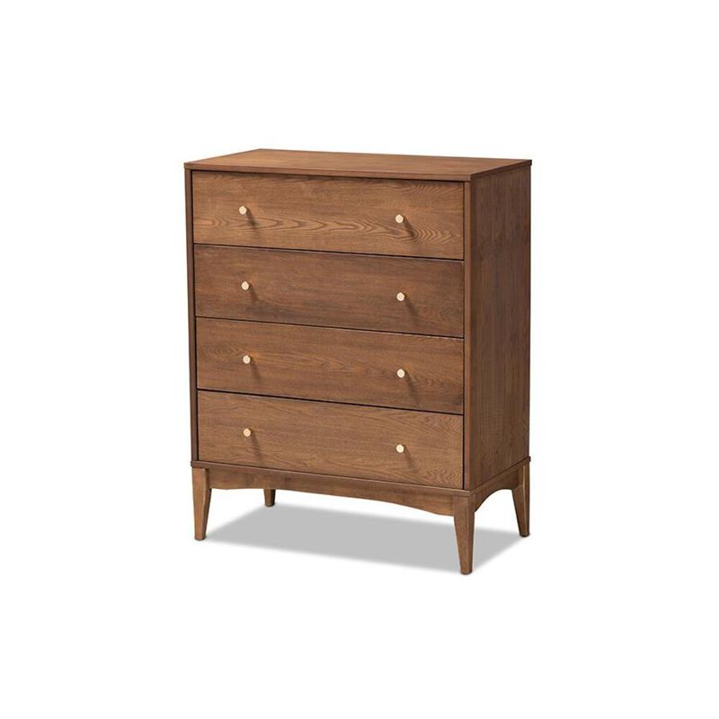 Baxton Studio Landis Mid-Century Modern Ash Walnut Finished Wood 4-Drawer Chest