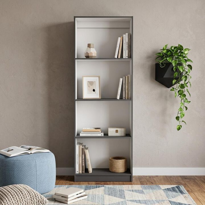 HomeRoots 71" Gray And White Wood Four Tier Bookcase