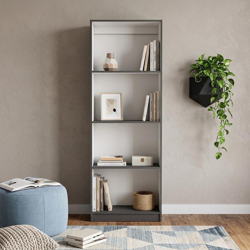 HomeRoots 71" Gray And White Wood Four Tier Bookcase image number 1