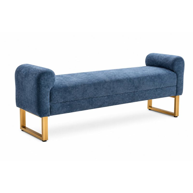 Envelor 65 in. Chenille Upholstered Ottoman Bench with Arms and Gold Legs image number 0