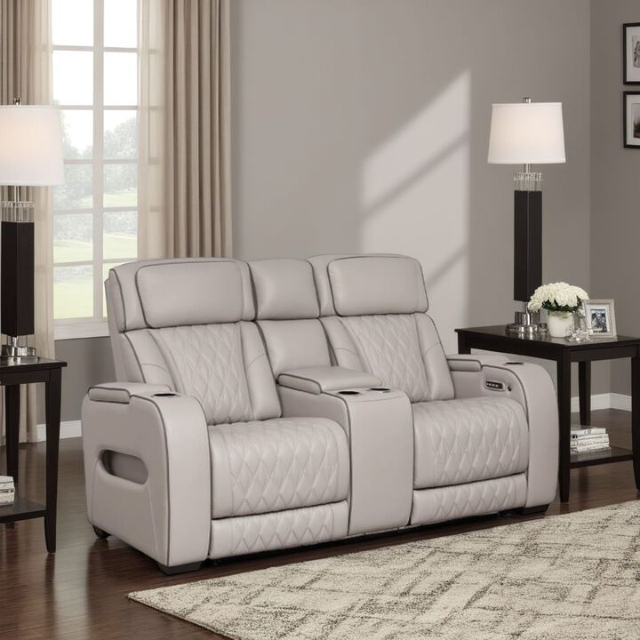 Boyin Power Recliner Loveseat, Gray Faux Leather, USB Port, 75 Inch