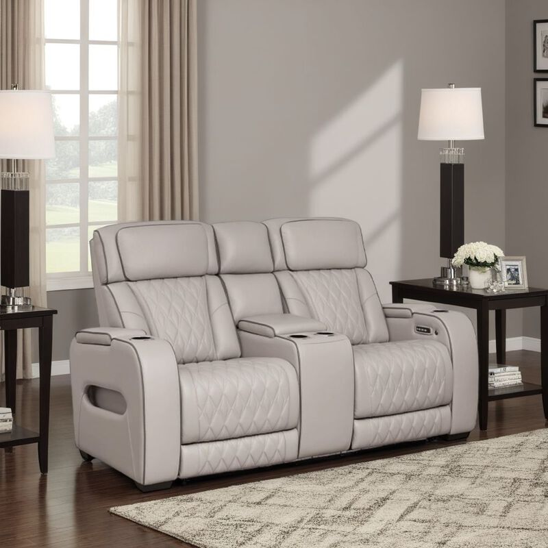 Boyin Power Recliner Loveseat, Gray Faux Leather, USB Port, 75 Inch - Benzara