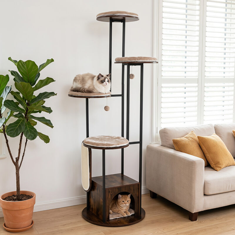 72 Inch Tall Cat Tree Condo with Perches Platforms and Washable Mats image number 3