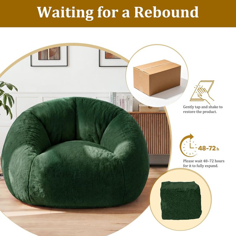 Vipbear Faux Fur Bean Bag Chair, Large Stuffed Bean Bag Sofa with Filler for Living Room, Bedroom image number 6