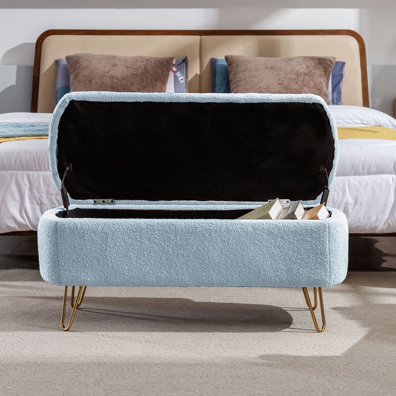 Mondawe Storage Entryway Ottoman Bench, Faux Fur Bench Upholstered Padded for End of Bed