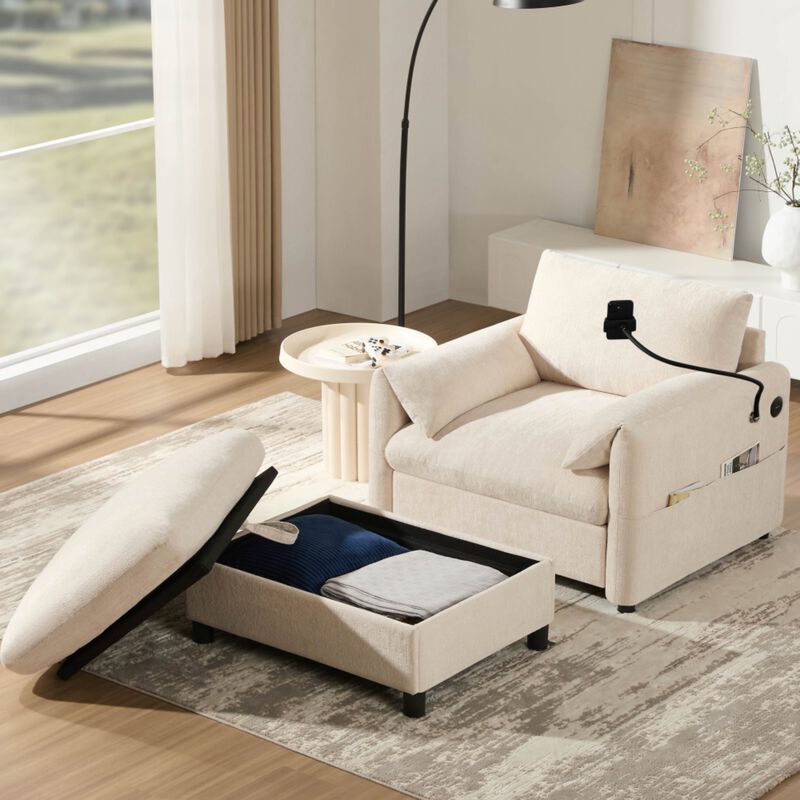 Kiple Modern Chenille Accent Chair & Ottoman Set image number 1
