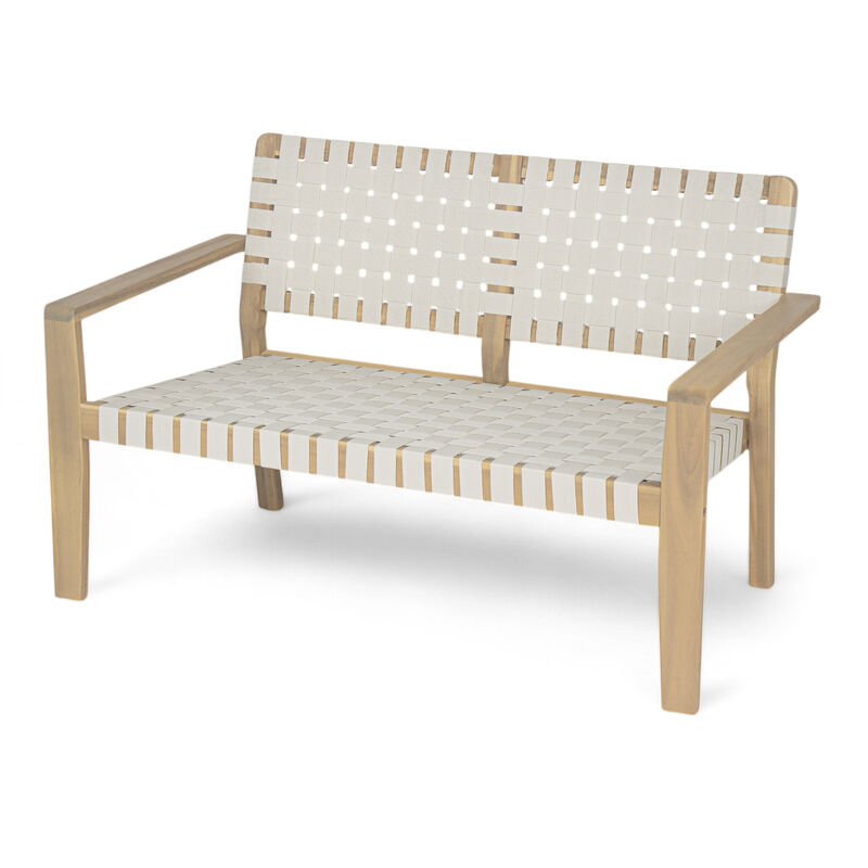 Merax Premium Acacia Wood Outdoor Loveseat Stylish Black Rope Weaving Design image number 0