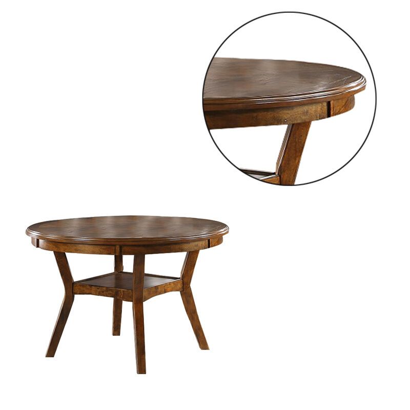 Round Top Wooden Dining Table with Boomerang Legs, Walnut Brown