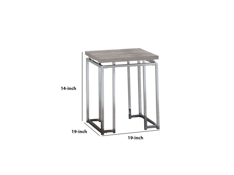 End Table with Rectangular Tabletop and Metal Legs, Silver and Brown - Benzara