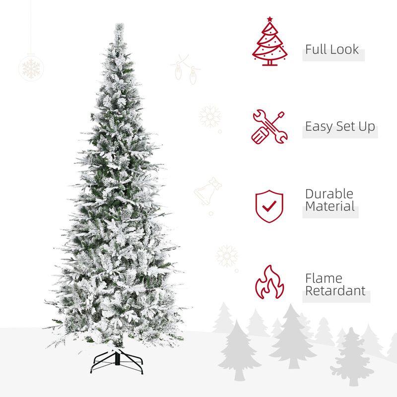 9 ft Unlit Snow Flocked Pine Artificial Christmas Tree with Realistic Branches and 1159 Tips