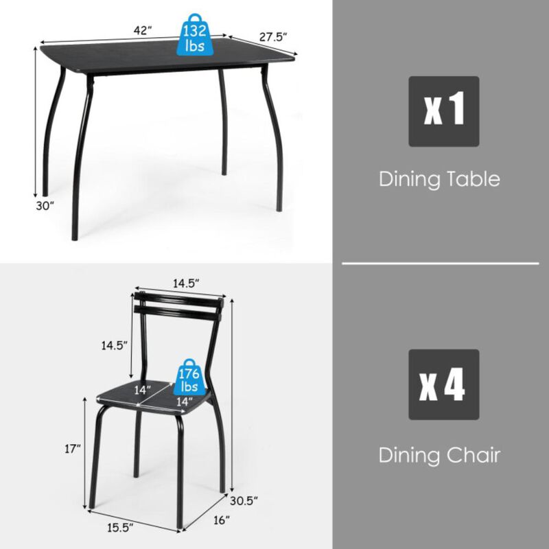 Hivvago 5 Pieces Dining Table Set with 4 Chairs and Backrests