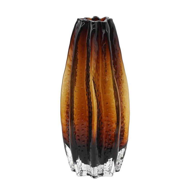 HomeRoots 12" Burnt Umber Wavy Glass Table Vase image number 0