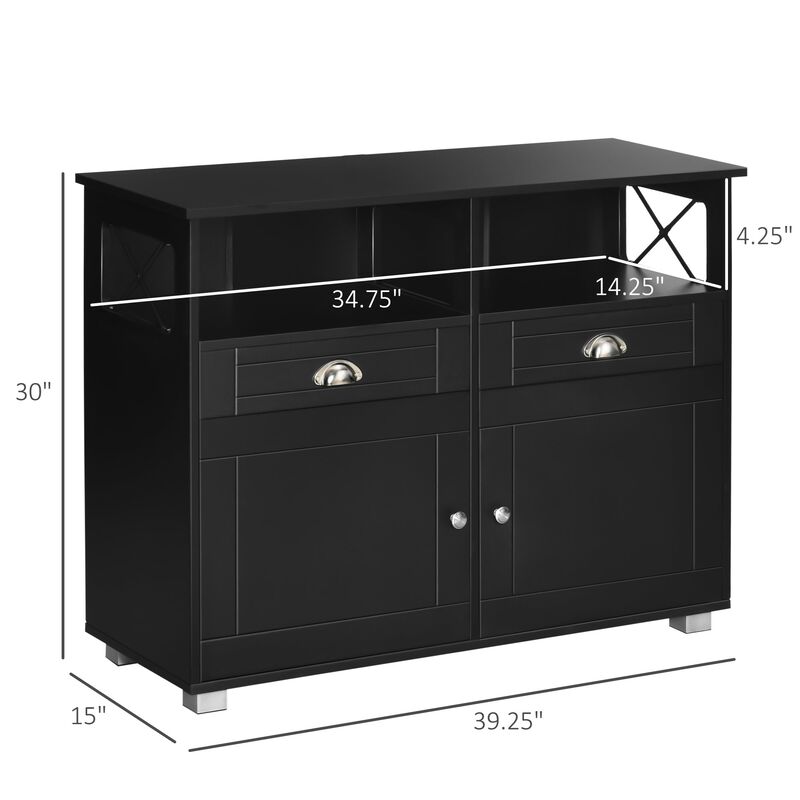 Sideboard Buffet Cabinet with Storage Drawers, Large Tabletop and Crossbar Side Design, Black