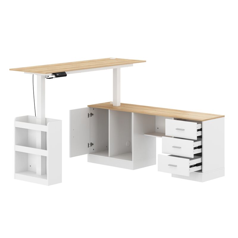 FUFU&GAGA L-Shaped Height Adjustable Standing Desk with Memory Preset Controller, Ergonomic Sit-Stand Home Office Desk (63 in. L x 63 in. W x 28.4–45.8 in. H), White