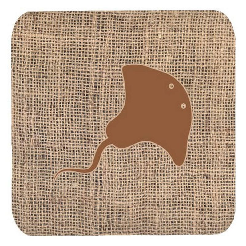Caroline's Treasures BB1095-BL-BN-FC Stingray Burlap and Brown Foam Coasters (Set of 4), 3.5 H x 3.5 W, Multicolor
