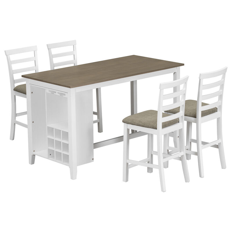 Whisen 5-Piece Multi-Functional Rubber Wood Counter Height Dining Set with 4 Padded Chairs - Brown&White Wash
