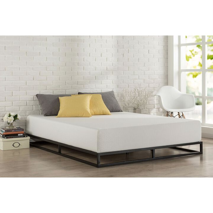 Metal Platform Bed Frame with Wood Slats in Low Profile Design