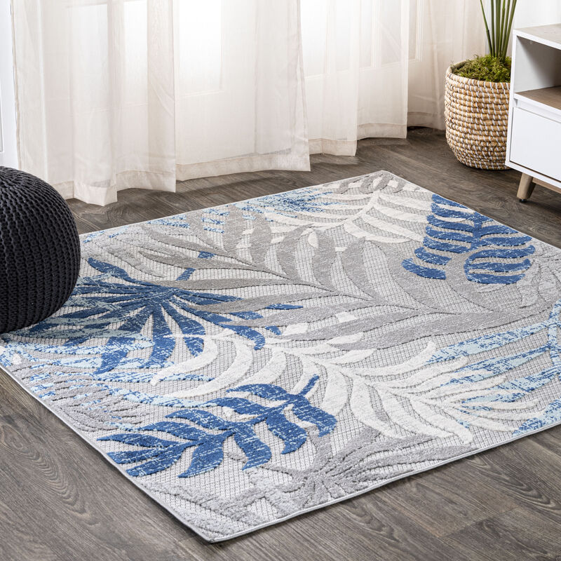 Tropics Palm Leaves Square Indoor/Outdoor Area Rug