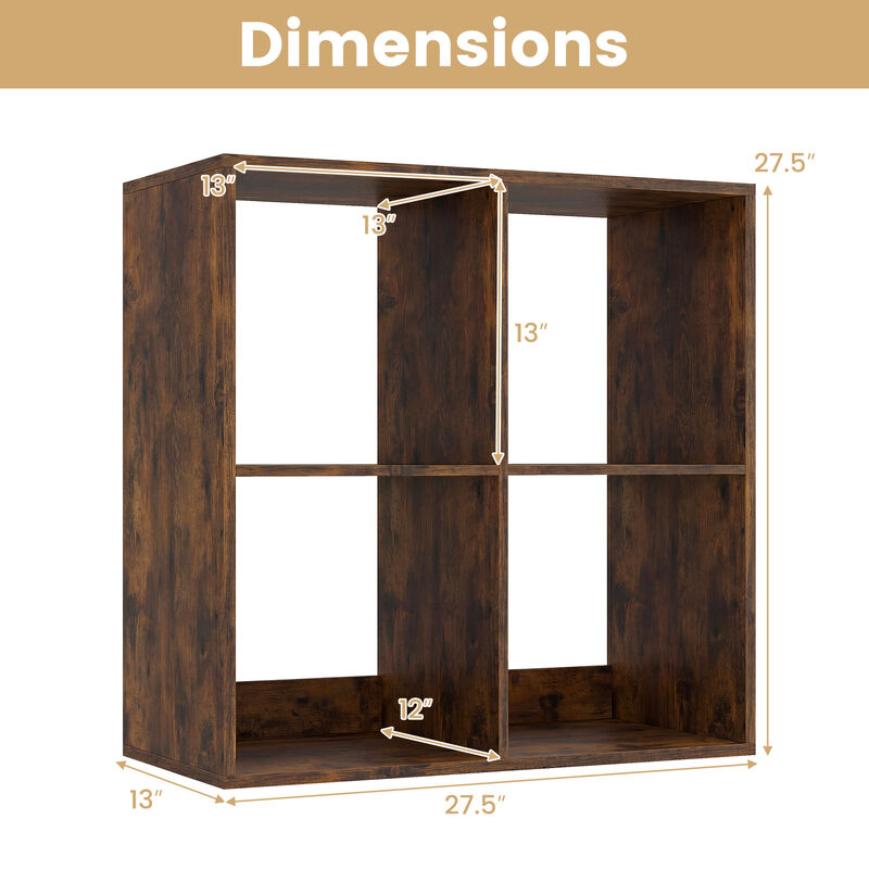 4 Cube Bookcase with Back Guardrail for Bedroom Storage image number 2