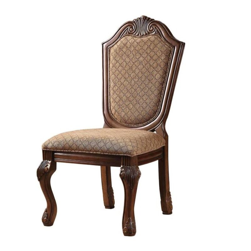 Acme Furniture ACME Chateau De Ville Side Chair (Set-2), Fabric & Cherry