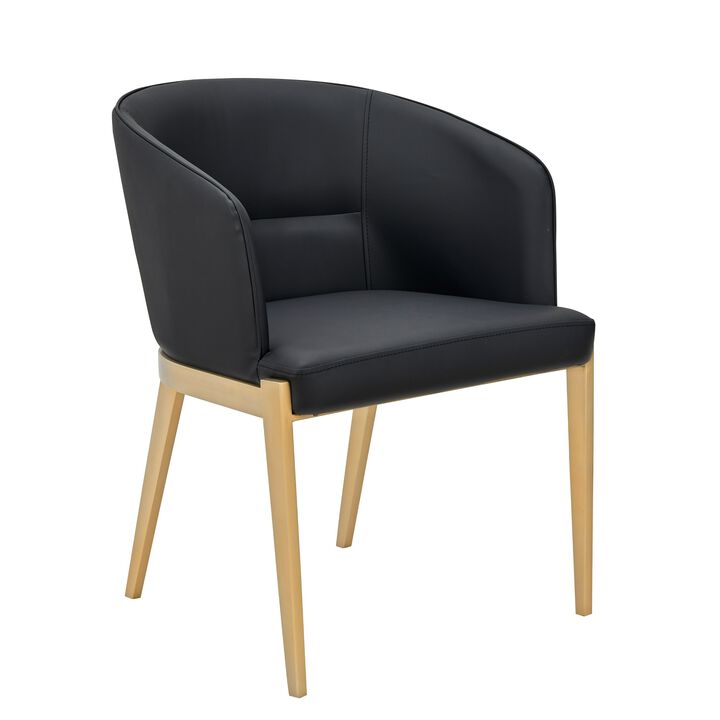Cid Ravi 23 Inch Dining Chair, Dark Gray Faux Leather, Brass Steel Legs - Benzara