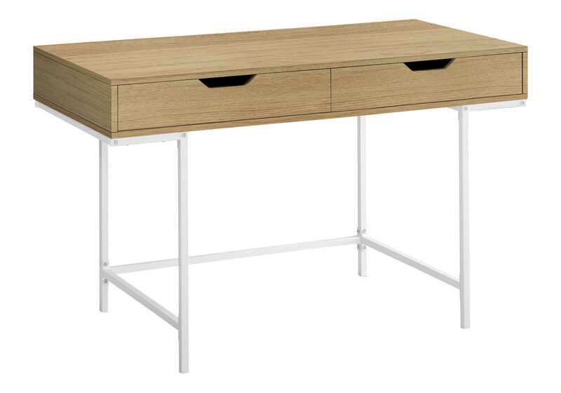 HomeRoots 47" Natural and White Wood and Metal H-Shape Computer Desk With Two Drawers image number 0