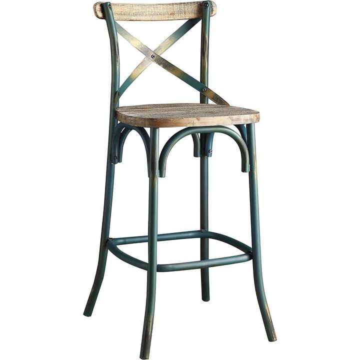 HomeRoots 21" Brown And Sky Blue Solid Wood And Metal Bar Chair