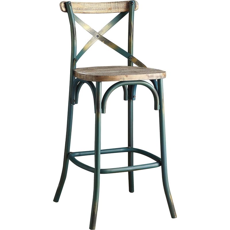 HomeRoots 21" Brown And Sky Blue Solid Wood And Metal Bar Chair image number 0