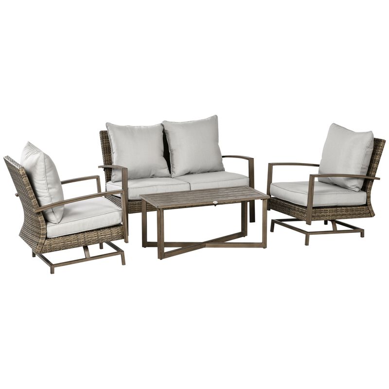Rattan Patio Ensemble: 4pc Set with Rocking Chair, Loveseat & Table