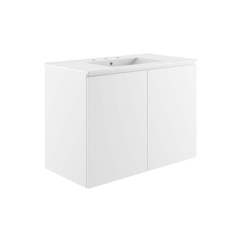Modway White Bryn Wall-Mount Bathroom Vanity EEI-5779-WHI-WHI image number 0