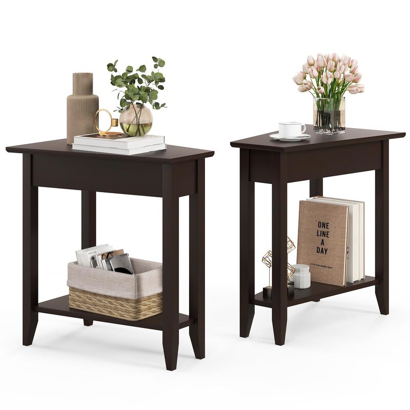 Giantex Wedge End Table Set of 2, Triangle Side Table with Storage Shelf and Solid Wood Legs, Recliner Table, 24.5"" Tall Nights