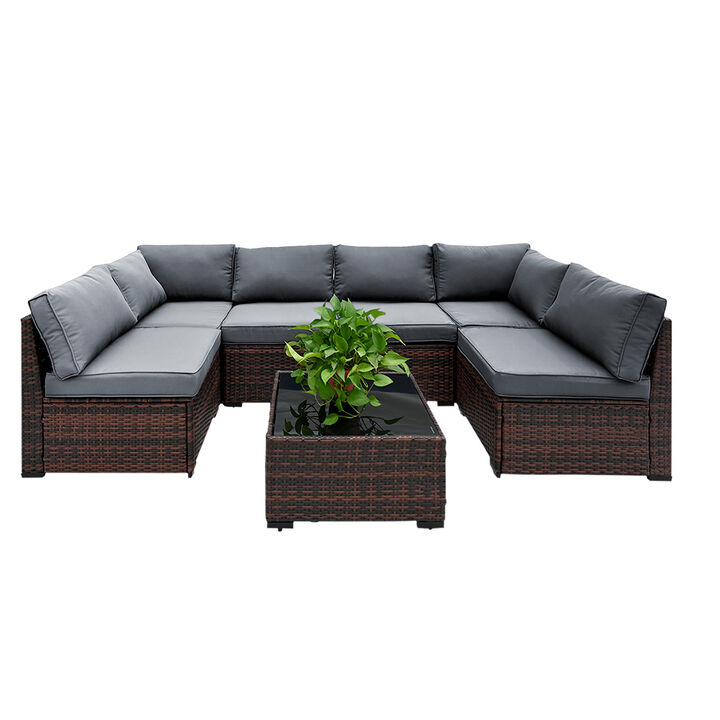 Mondawe 7 Piece Patio Furniture Set, Rattan Outdoor Conversation Set with Cushions and Pillows