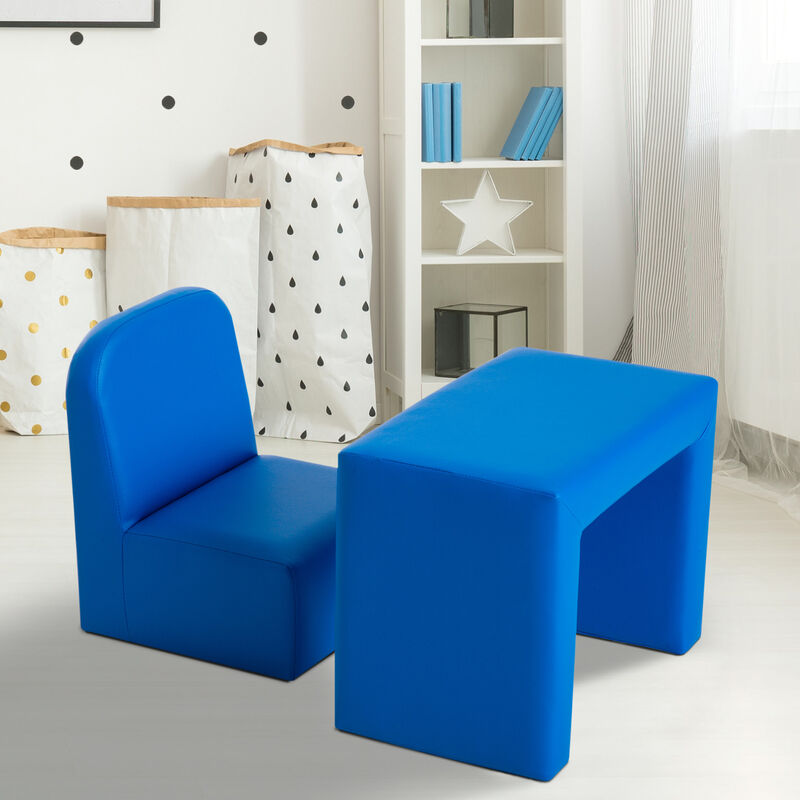 2-in-1 Kids Table & Sofa Chair Set Toddler Seat Armchair Desk Children Lounge - Blue