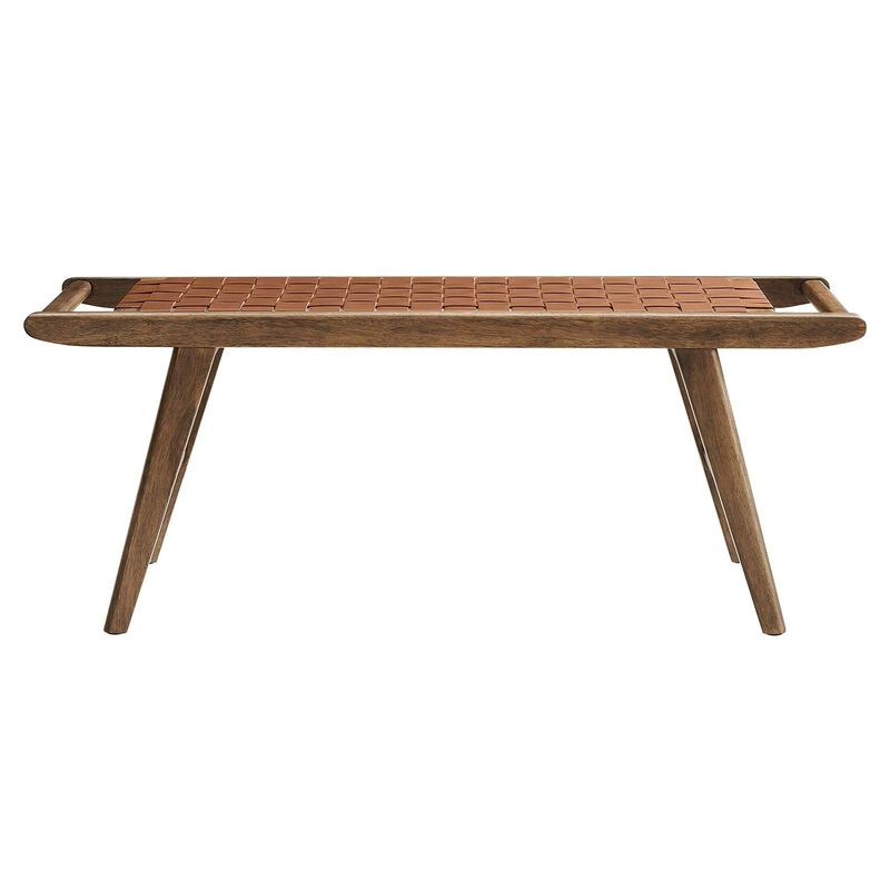 Modway Saoirse 47" Faux Leather Wood Bench in Walnut Black image number 2