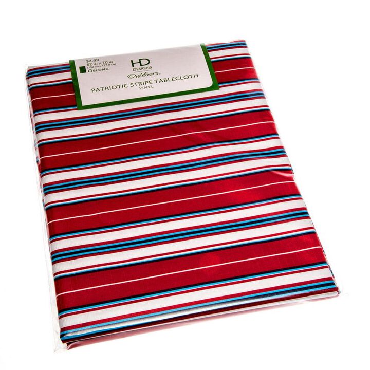Carnation Home Fashions "Patriotic Stripe" Vinyl Flannel Backed Tablecloth - 60x60", Red/White/Blue