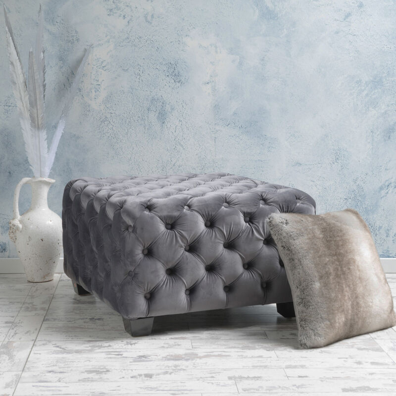 Streamdale Modern Velvet Glam Ottoman with Diamond Stitching image number 2
