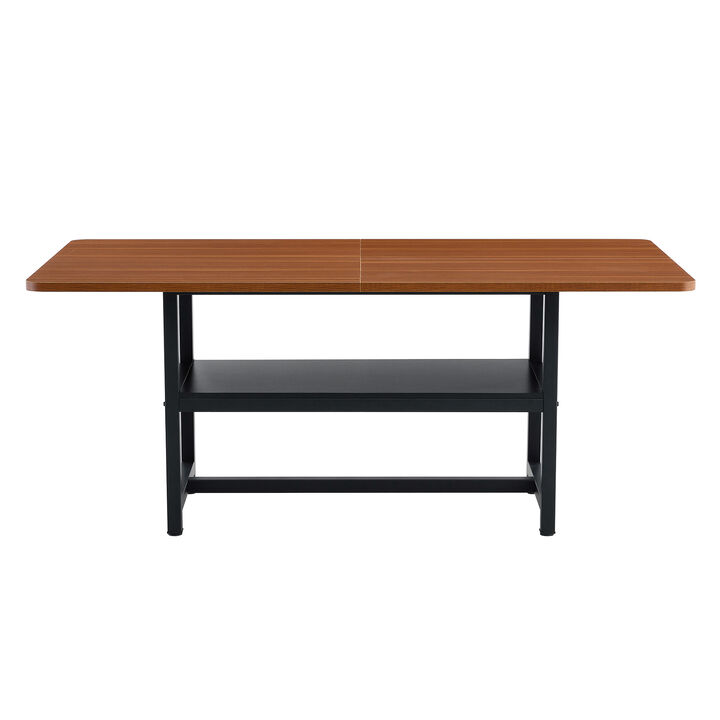 Whisen 71" Minimalist Dining Table with Storage Shelf, MDF Metal, Utility Table for Family Gatherings Living Room Kitchen