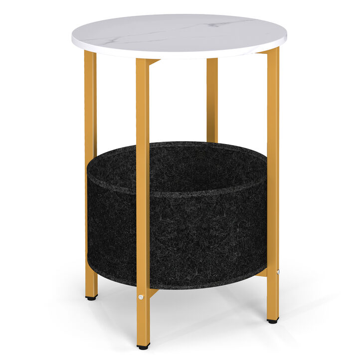 Round End Table 2-Tier Side Table with Removable Fabric Basket and Metal Frame